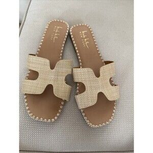 Nicole Miller “Morah” H Slides Sandals 6.5 Straw Tan EUC